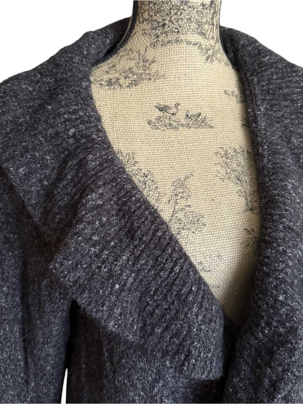Charcoal Ruffle Cardigan Open-Front Knit Sweater - Picture 2 of 6